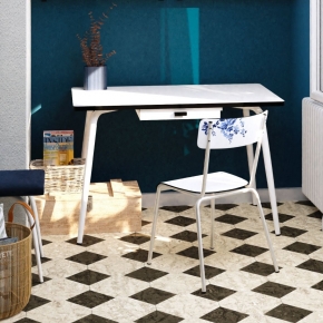 Chaise d’écolier Adulte Suzie – imprimé Dossier vaisselle d'antan - Assise Blanc-  Pieds Blancs