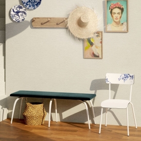 Chaise d’écolier Adulte Suzie – imprimé Dossier vaisselle d'antan - Assise Blanc-  Pieds Blancs