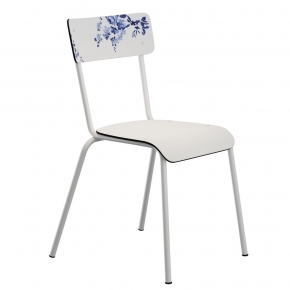 Chaise d’écolier Adulte Suzie – imprimé Dossier vaisselle d'antan - Assise Blanc-  Pieds Blancs