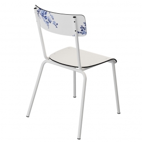Chaise d’écolier Adulte Suzie – imprimé Dossier vaisselle d'antan - Assise Blanc-  Pieds Blancs