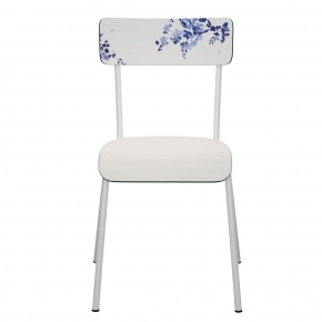 Chaise d’écolier Adulte Suzie – imprimé Dossier vaisselle d'antan - Assise Blanc-  Pieds Blancs