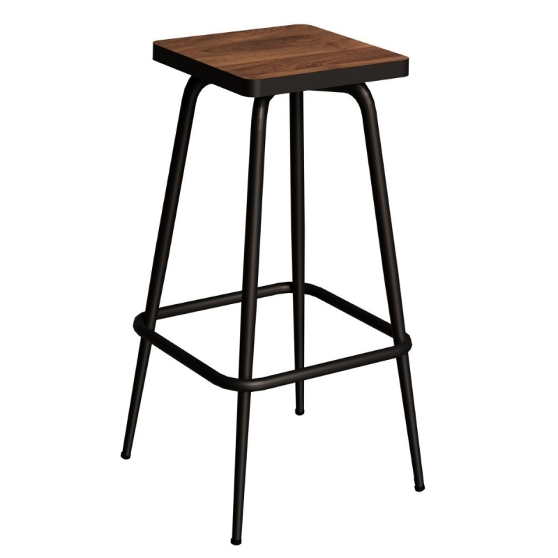 Tabouret de bar Marcel 65 cm – Assise imprimé Bois Foncé - Pieds Noirs