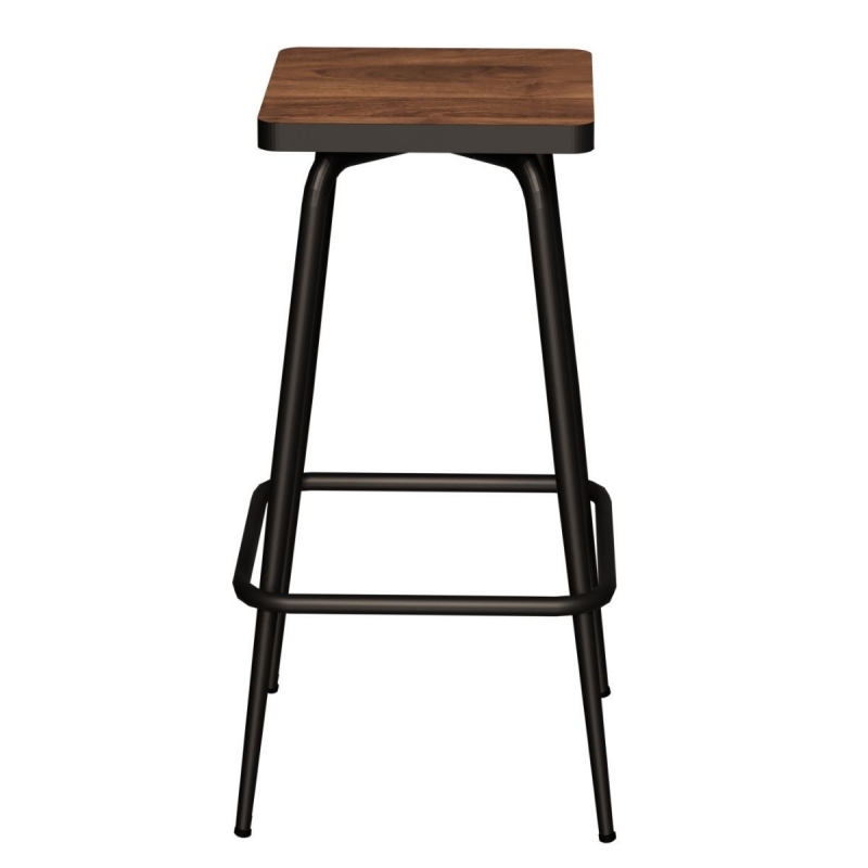 Tabouret de bar Marcel 65 cm – Assise imprimé Bois Foncé - Pieds Noirs