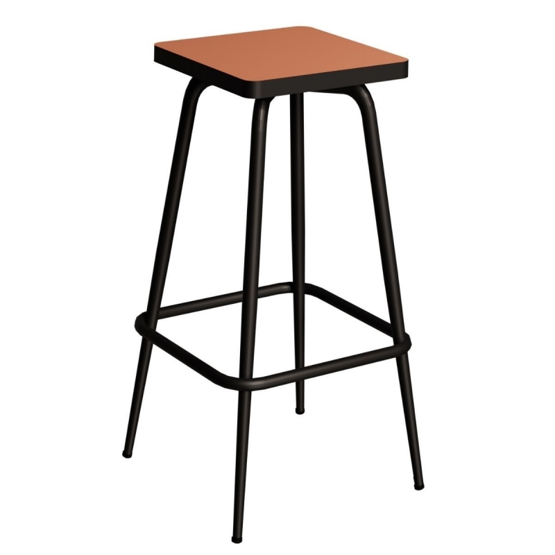 Tabouret de bar Marcel 65 cm – Assise uni Paprika - Pieds Noirs