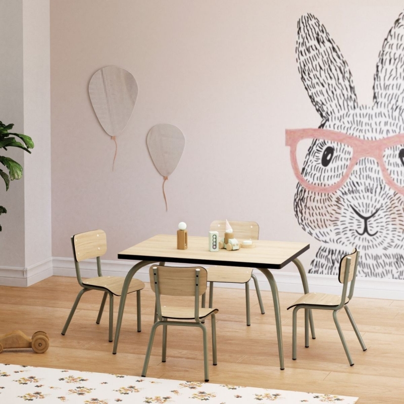 Chaise d’écolier Enfant Little Suzie – Dossier & Assise Uni Bois Clair - Pieds Kaki