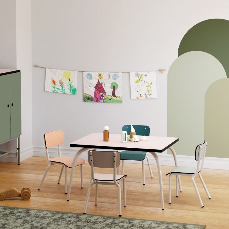 Table de jeux enfants Gaby - uni Rose Poudré - Pieds Blancs