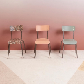 Chaise d’écolier Adulte Suzie Stratifié Dossier & Assise imprimé Fleurs d’Automne - Pieds Bruts