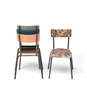 Chaise d’écolier Adulte Suzie Stratifié Dossier & Assise imprimé Fleurs d’Automne - Pieds Bruts
