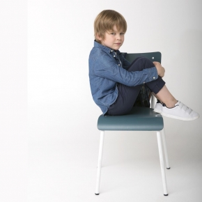 Chaise d’écolier Adulte Suzie Stratifié Dossier & Assise uni Bleu Canard - Pieds Blancs