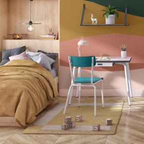 Chaise d’écolier Adulte Suzie Stratifié Dossier & Assise uni Bleu Canard - Pieds Blancs