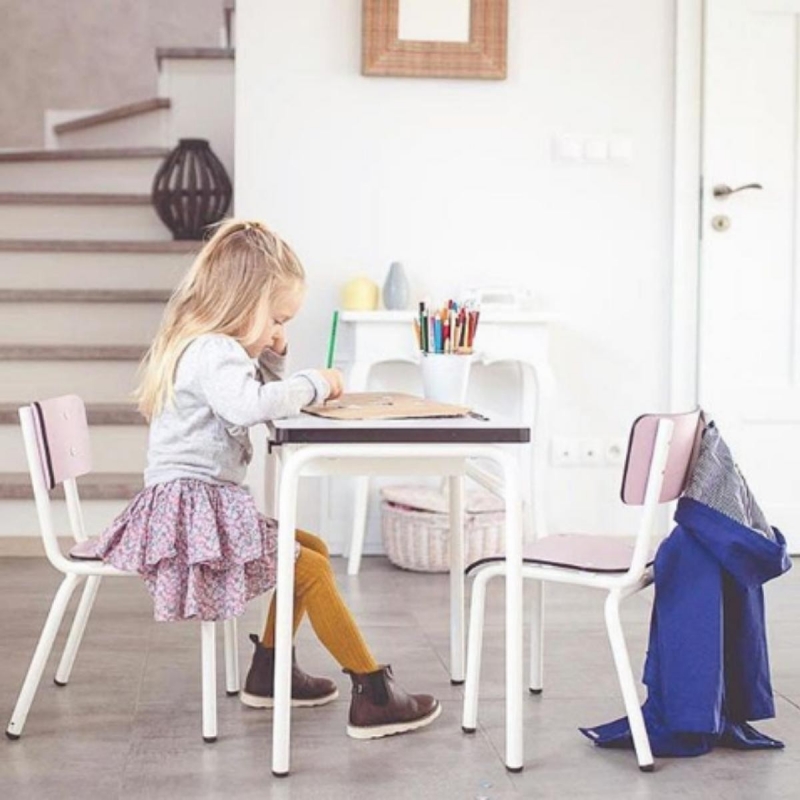 Bureau d’écolier enfant Régine – Uni Gris Perle - Pieds Blancs