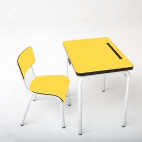 Bureau d’écolier enfant Régine – Uni Jaune Citron - Pieds Blancs