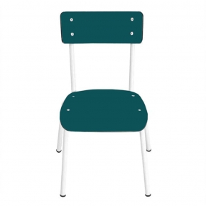 Chaise d'écolier Enfant Colette - Dossier & Assise uni Bleu Canard - Pieds blancs
