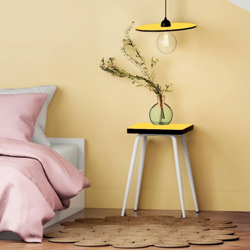 Tabouret Marcel 45 cm – Stratifié Uni Jaune Citron - Pieds Blancs
