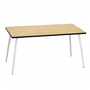 Table Retro Véra Rectangulaire 160x80 - Stratifié imprimé Bois Clair - Pieds Blancs