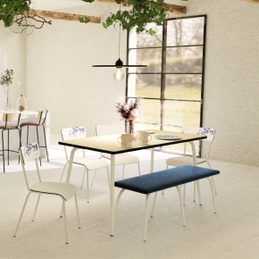 Table Retro Véra Rectangulaire 160x80 - Stratifié imprimé Bois Clair - Pieds Blancs