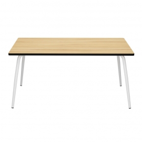 Table Retro Véra Rectangulaire 160x80 - Stratifié imprimé Bois Clair - Pieds Blancs