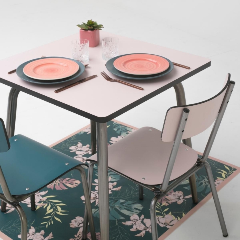 Table Retro Véra Carrée 70x70 – Stratifié uni Rose Poudré - Pieds Bruts
