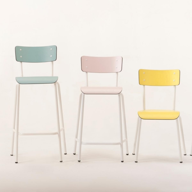 Chaise de bar Suzie 75cm – uni Dossier & Assise Jaune Citron - Pieds Blancs