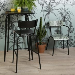 Chaise de bar Suzie 75cm – uni Dossier & Assise Noir - Pieds Noirs