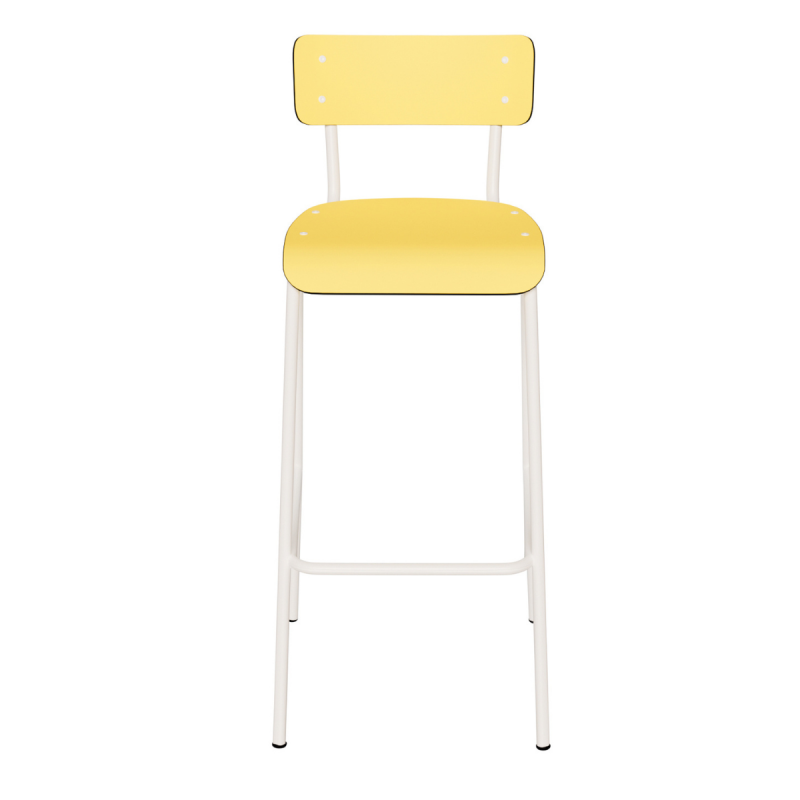Chaise de bar Suzie 75cm – uni Dossier & Assise Jaune Citron - Pieds Blancs