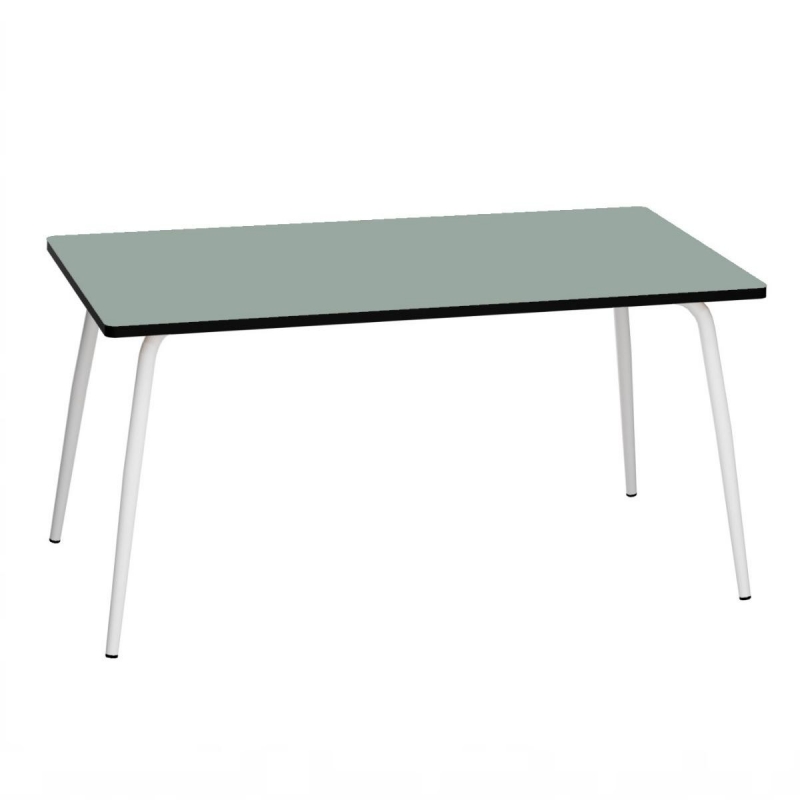 Table Retro Véra Rectangulaire 160x80 - Stratifié uni Kaki - Pieds Blancs