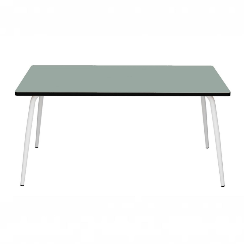 Table Retro Véra Rectangulaire 160x80 - Stratifié uni Kaki - Pieds Blancs