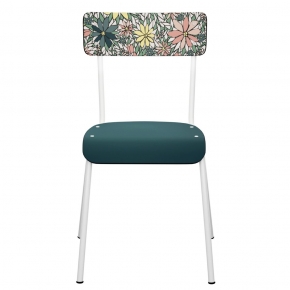 Chaise d’écolier Adulte Suzie bicolore Stratifié Dossier Happy & Assise Bleu Canard - Pieds Blancs