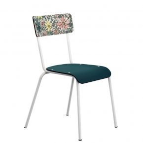 Chaise d’écolier Adulte Suzie bicolore Stratifié Dossier Happy & Assise Bleu Canard - Pieds Blancs