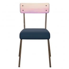 Chaise d’écolier Adulte Suzie Dossier imprimé Sky & Assise Simili Cuir Bleu Marine - Pieds Bruts