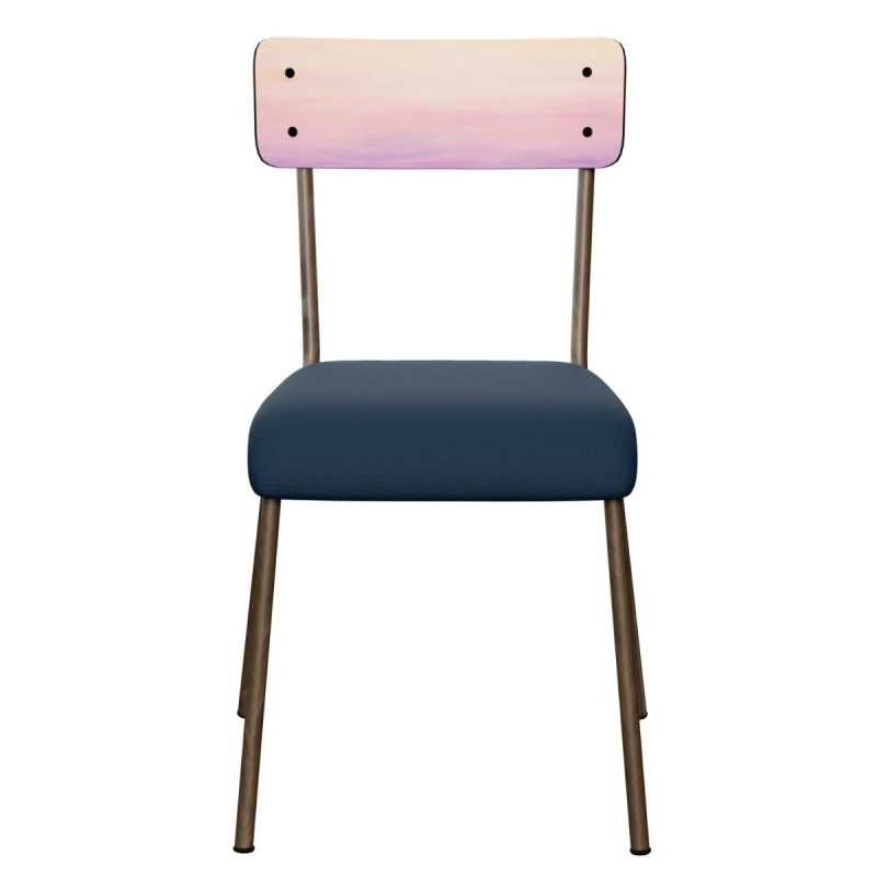 Chaise d’écolier Adulte Suzie Dossier imprimé Sky & Assise Simili Cuir Bleu Marine - Pieds Bruts