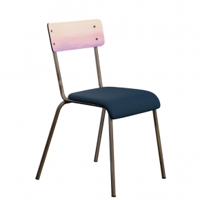 Chaise d’écolier Adulte Suzie Dossier imprimé Sky & Assise Simili Cuir Bleu Marine - Pieds Bruts