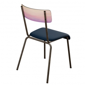 Chaise d’écolier Adulte Suzie Dossier imprimé Sky & Assise Simili Cuir Bleu Marine - Pieds Bruts