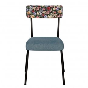 Chaise d’écolier Adulte Suzie bi-matière Dossier Imprimé Tulum & Assise Feutrine Bleu Minéral - Pieds Noirs