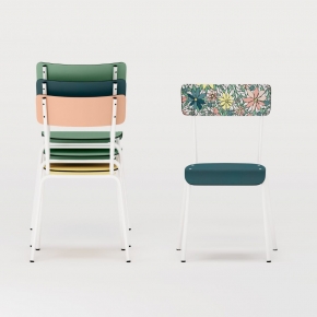Chaise d’écolier Adulte Suzie bicolore Stratifié Dossier Happy & Assise Bleu Canard - Pieds Blancs
