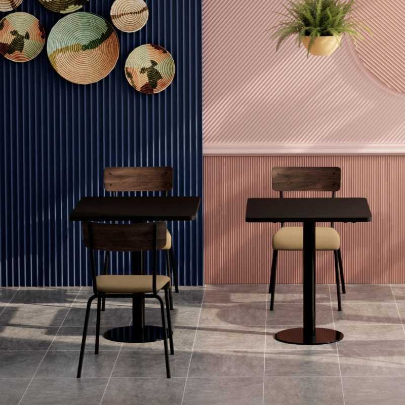 Table Retro Véra - Stratifié Uni Noir - Pied Central Noir - 70x70