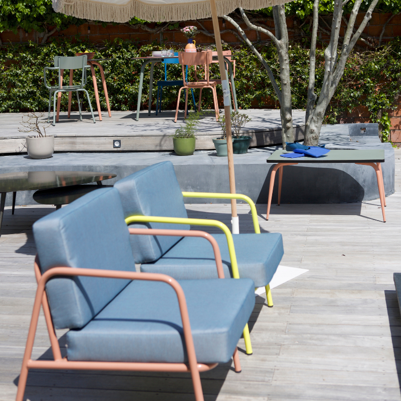 Fauteuil de jardin Sun – Uni Bleu Marine - Pieds Terracotta