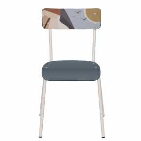 Chaise d’écolier Adulte Suzie bicolore Imprimé Dossier Parasol & Assise Gris Bleu - Pieds Blancs