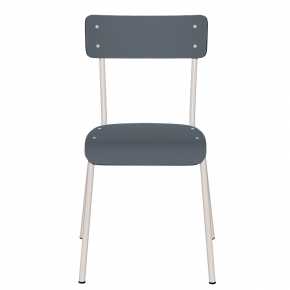 Chaise d’écolier Adulte Suzie Stratifié Dossier & Assise uni Gris Bleu - Pieds Blancs