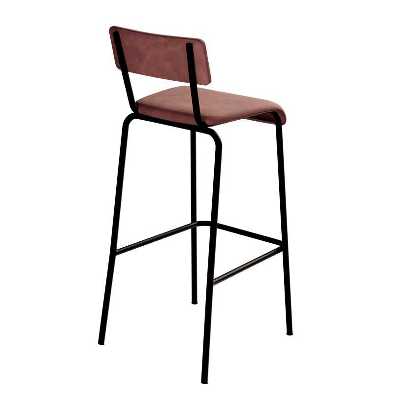 Chaise de Bar Suzie 75cm – Velours Dossier & Assise Bois de Rose - Pieds Noirs