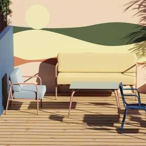 Table Basse Sun – Uni Rose Poudré - Pieds Jaune Fluo