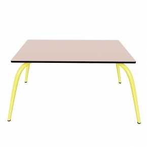 Table Basse Sun – Uni Rose Poudré - Pieds Jaune Fluo