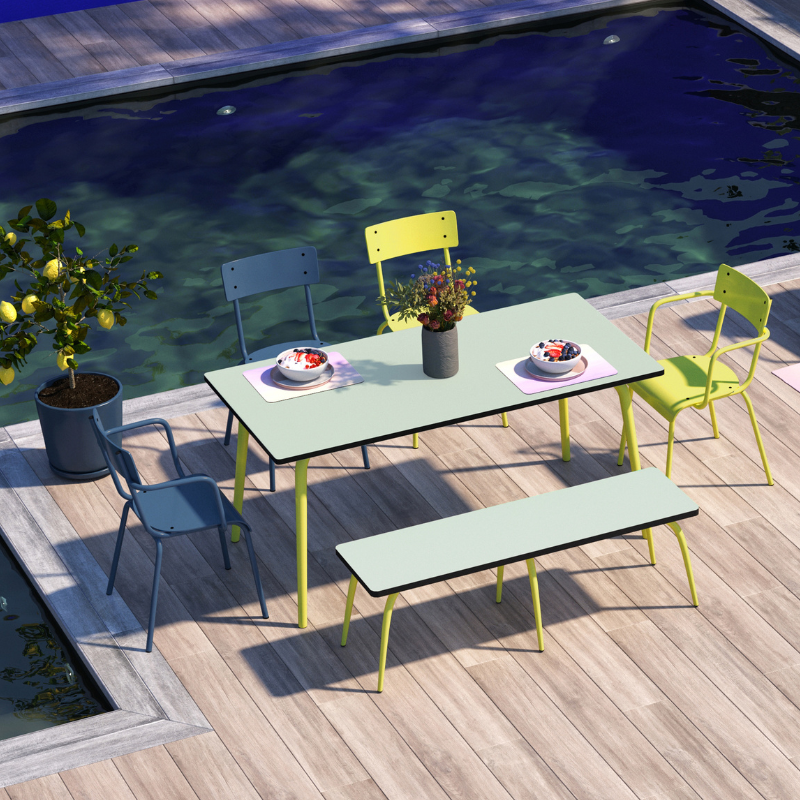 Table de Jardin Sun – Uni Menthe - Pieds Jaune Fluo – 65×65