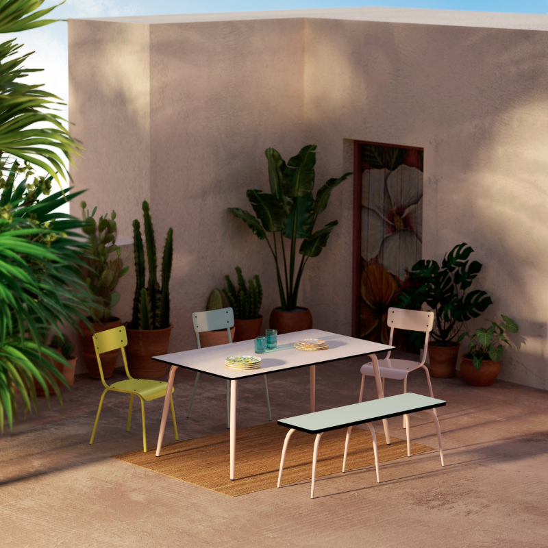 Table de Jardin Sun – Uni Menthe - Pieds Jaune Fluo – 65×65