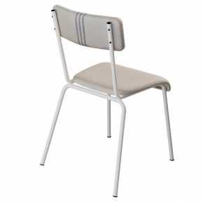 Chaise d’écolier Adulte Suzie Dossier Coton One Stripe & Assise Velours Écru - Pieds Blancs