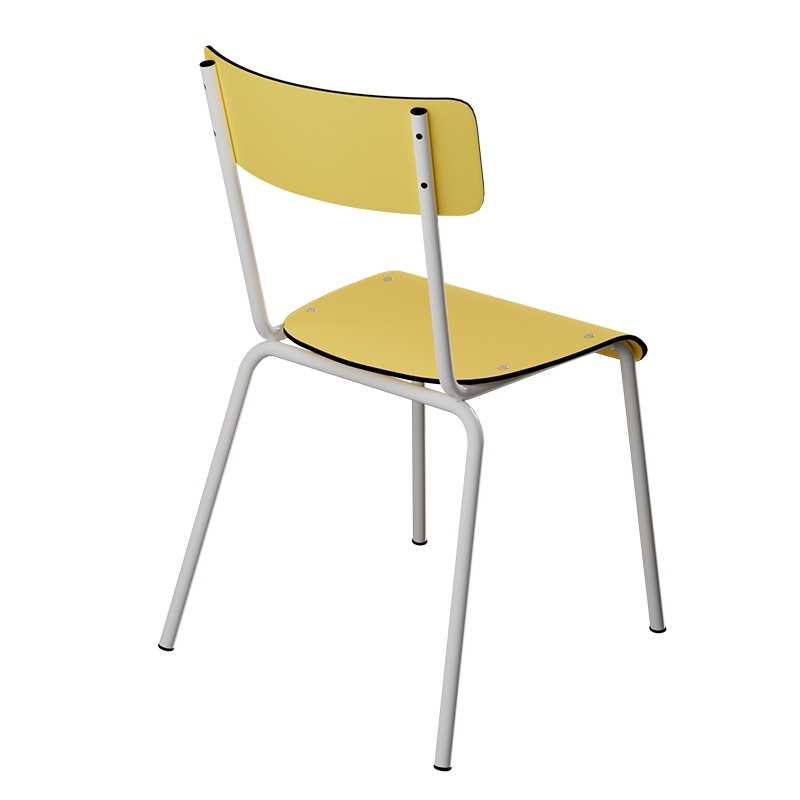 Chaise d’écolier Adulte Suzie Stratifié Dossier & Assise uni Jaune Citron - Pieds Blancs