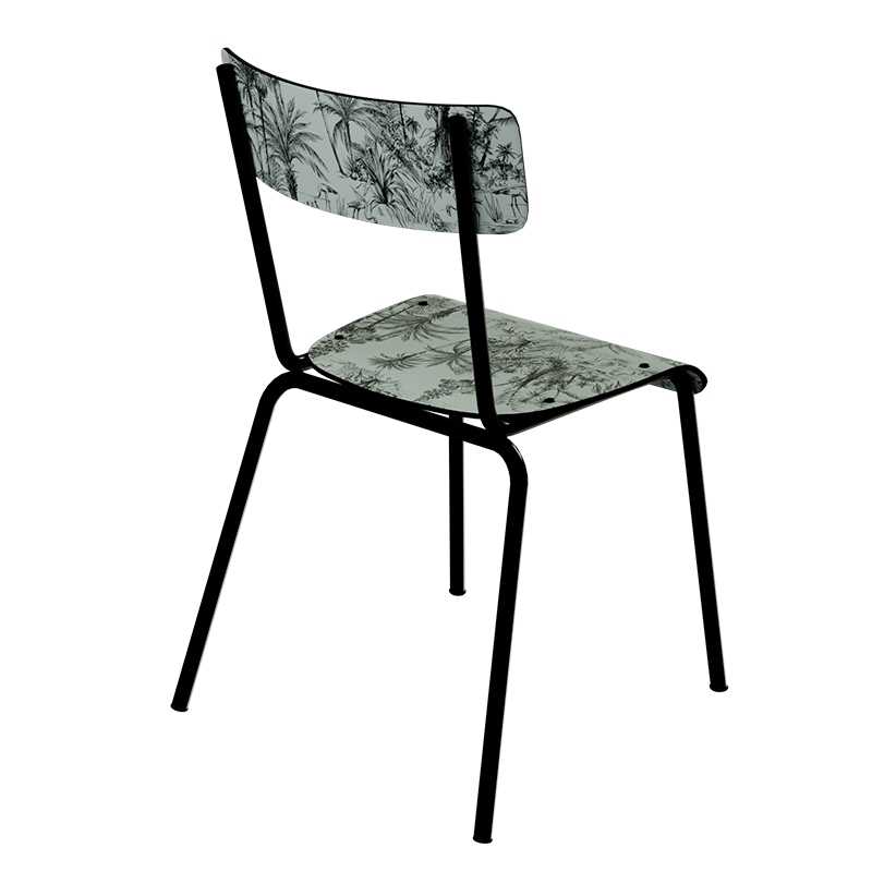 Chaise d’écolier Adulte Suzie Stratifié Dossier & Assise imprimé Oasis Kaki - Pieds Noirs