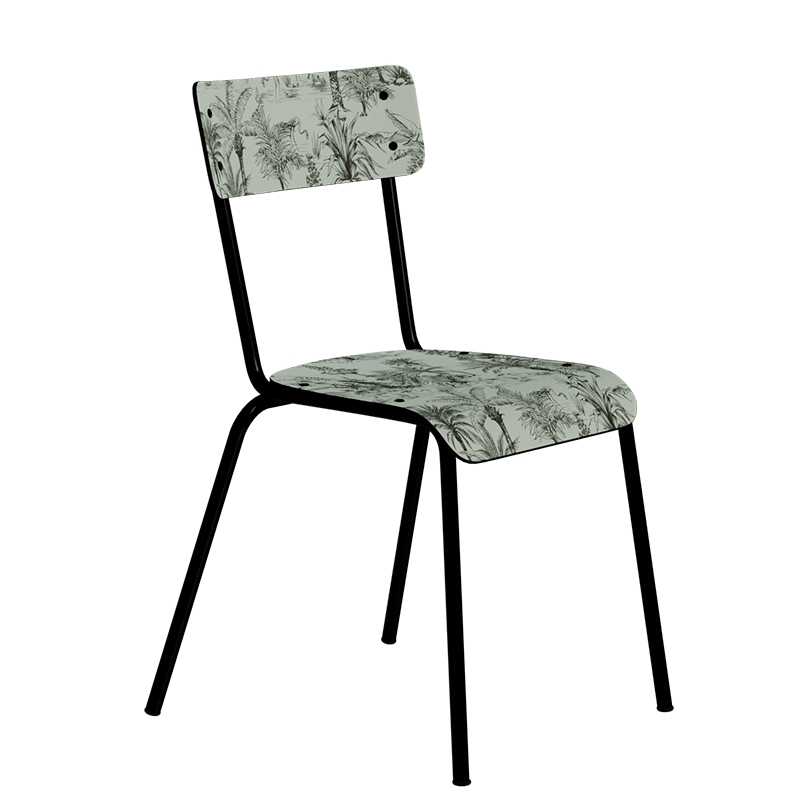 Chaise d’écolier Adulte Suzie Stratifié Dossier & Assise imprimé Oasis Kaki - Pieds Noirs