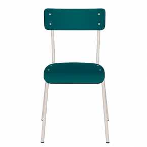 Chaise d’écolier Adulte Suzie Stratifié Dossier & Assise uni Bleu Canard - Pieds Blancs