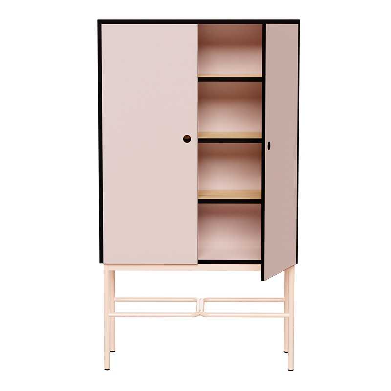 Cabinet de rangement Elienor - Grand modèle - Rose Poudré - Rose Poudré - Pieds Rose Poudré